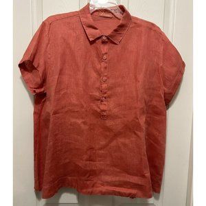 Made In USA CP Shades Pale Red 100% linen short sleeve button up shirt womens